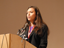 Lorna HerManyHorses, from the Sicangu Lakota Tribe, opens the morning session by singing the National Anthem in her native language. More than 200 American Indian and Alaska Native youth and adult leaders from 53 tribal communities across the country attended the event.