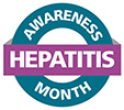 Seal with text, Hepatitis Awareness Month.