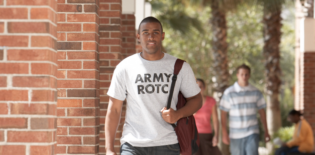 ROTC cadet walks to class