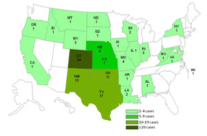 Chart and map showing Listeriosis infections by state