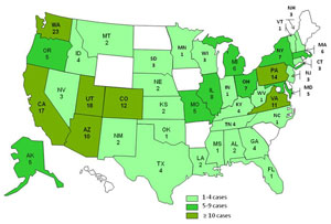 Infected with the outbreak strain of Salmonella Typhimurium, by state