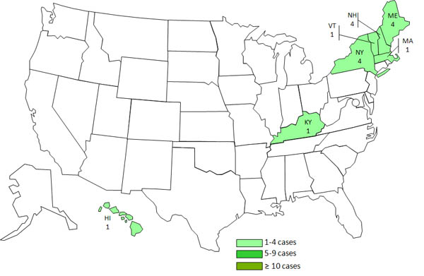 Infected with Salmonella Typhimurium, United States, by state, as of December 19, 2011