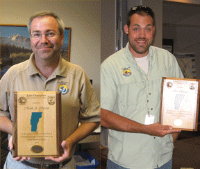 Mark Secrest and Ben Hutzell receive awards for flood recovery errorts. USFWS photo.