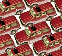 Rows of red SUVs