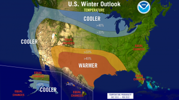 Map of US showing expected temperature by region