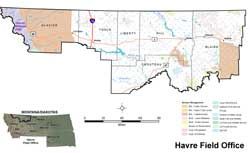 Havre Field Office land status map--click for a larger image