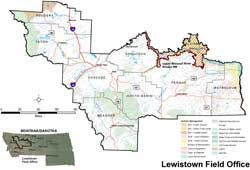 Lewistown Field Office land status map--click for a larger image