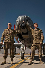 Father- Son team stands with an A-10 Thunderbolt II