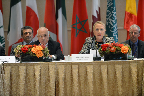 U.S. Secretary of State Hillary Rodham Clinton hosts the Ad Hoc Friends of the Syrian People Ministerial, at the Waldorf Astoria in New York City, September 28, 2012. You can read the Secretary&#8217;s remarks at the meeting here. [State Department photo/ Public Domain]