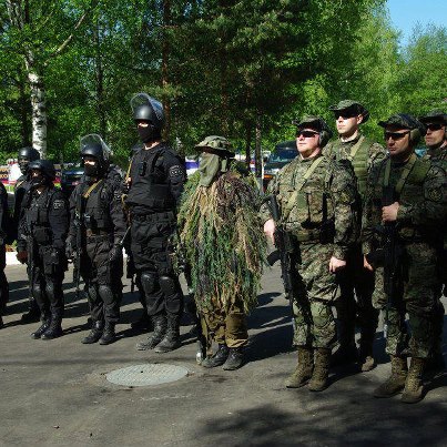 Photo: Parade line up of various law enforcement units for different terrains and situations.