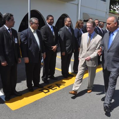 Photo: INL A/S Brownfield walks with Major General Rolando Rosado Mateo, President of the National Drugs Control Agency (DNCD) in the Dominican Republic, following their meeting today in Santo Domingo.  INL collaborates with the DNCD on their counternarcotics interdiction efforts