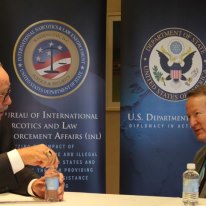 Photo: Fremont, California's Police Chief Craig Steckler (left) meeting with INL Asst. Secretary Brownfield (right). Chief Steckler is the current IACP Vice President (and incoming IACP President).