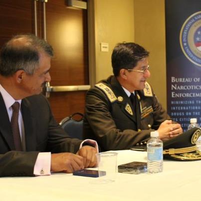 Photo: General Patricio Franco (Commanding General, Ecuadorian National Police, ENP) and General Juan Carlos Barragan (Antinarcotics Director,ENP) with Amb. Brownfield.