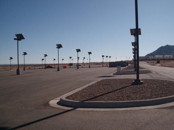 Solar lights keep this parking lot bright and saves the government money at the White Sands Missle Range located in southern New Mexico.