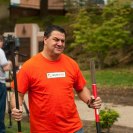 Photo: David Musen, Home Depot Regional Vice-President lends a hand during the beautification of the Freemasons Pavillion.