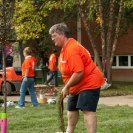 Photo: Cheri Speer from Cranberry works on ground beautification.