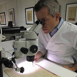 Photo: To observe the 150th anniversary of the Preliminary Emancipation and its exhibition Sept 21-24 at the New York Public Library’s Schomburg Center for Research in Black Culture, the document came to conservation for examination and treatment.  A NARA senior conservator completed conservation treatment including careful surface cleaning of the pages to reduce ingrained grime, reduction of adhesive residues from old repairs, and reinforcing previously-repaired tears and creases.