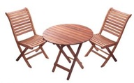 Monkfin "Stamford" Hardwood 2 Seater Round Garden Bistro Set  Code: FU3950     £89.95  Table: Height 75cm (29.5") x Diameter 80cm (31.5")  Chair: Height 92cm (36.2") x Width 46cm (18.1") x Depth 44cm (17.3")