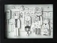 Bus stop - shadow box paper cut out original framed artwork. $70.00, via Etsy.