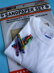 draw on sandpaper with crayon, turn upside down, iron onto T-shirt. how proud will kids be to wear their original art designs!