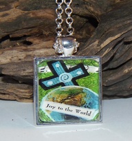 Cross Pendant Cross Necklace JOY to the WORLD by CeliaCurrinArt, $10.00