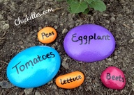 Easy homemade garden / plant markers using stones. Longer lasting, re-useable, and adds pops of color to your garden!  Sarah - you should make these!