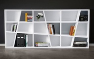 A2 Angle Shelf    Growing tired of your solemnly square Expidit shelving? Add some attitude back to your home or office with the A2 Angle Shelf ($1,750). Made from white MDF, the Angle measures in at over six feet wide, and offers a total of 18 differently-shaped and -proportioned cubbies in which to proudly display your books, toys, and other trinkets.