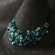 Wire Crochet Green Bead Soup Statement Necklace: "Beaded Forest". $45.00, via Etsy.