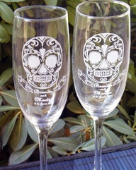 Sugar Skull Toasting Wedding Glass Flutes  by artZengraving, $24.00