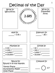 Decimal of the Day! Common Core Aligned. Review 6 Common Core Decimals skils daily.