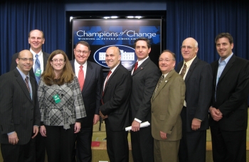 Photo: Don Welch (Merit), Assistant Secretary Strickling, Joe Freddoso (MCNC), Rob Mancini (District of Columbia), Elwood Downing (Merit), Dave Lambert (Internet2/UCAID), Greg Urban (State of Maryland).