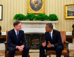 President Barack Obama meets with Robert Beecroft  (White House Photo)