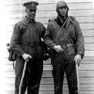 Photo: The original caption reads: "Major F. L. Martin and Sgt. Harvey, taken on return to civilization after being lost in Alaska for 10 days when plane crashed into the side of a mountain." (342-FH-3B-7971-11517AS)

Read the full story of the round-the-world flight: http://go.usa.gov/YCVA