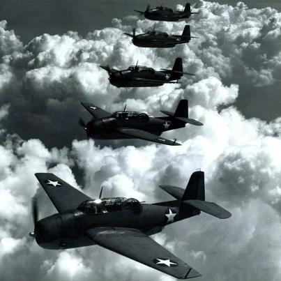 Photo: TBF-1 “Avenger” aircraft in flight formation over Norfolk, Virginia.  Photograph received September 1942.   National Archives photograph, 80-G-426849.