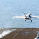 Photo: 121014-N-NB538-062 ARABIAN SEA (Oct. 14, 2012) – An F/A-18F Super Hornet assigned to the Jolly Rogers of Strike Fighter Squadron (VFA) 103 launches from the flight deck of Nimitz-class aircraft carrier USS Dwight D. Eisenhower (CVN 69). Eisenhower is deployed to the U.S. 5th Fleet area of responsibility conducting maritime security operations, theater security cooperation efforts and support missions as part of Operation Enduring Freedom. (U.S. Navy photo by Mass Communication Specialist Seaman Sabrina Fine/Released)