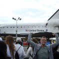 Photo: Photo: Genaro Molina / Los Angeles Times

Joseph Duffield, of Venice, seems to hold up Endeavour as the space shuttle sits in a parking lot in Westchester.