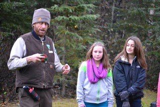 Photo: BLM-Alaskas CCSC Educational Technician Brad Fidel engaging students in team building excercise - photo credit - Kieth Perrins