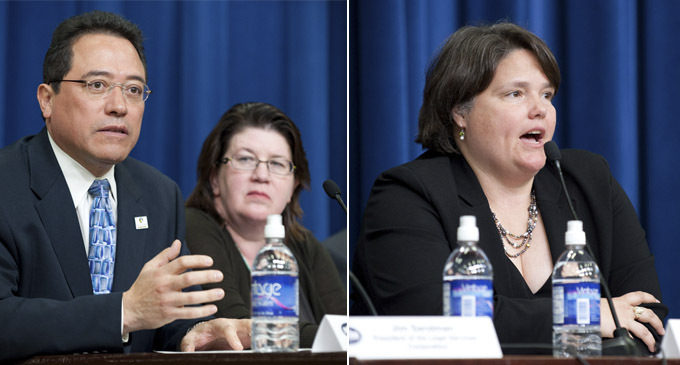 César Torres, Executive Director, Northwest Justice Project and Alison Paul, Executive Director, Montana Legal Services. Right: Colleen Cotter, Executive Director, Legal Aid Society of Cleveland