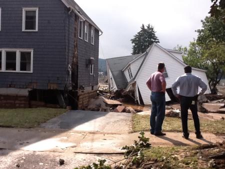 Monday morning, Rep. Barletta tours a devastated section of Bloomsburg, Columbia County, where Fishing Creek overflowed its banks during the floods late last week