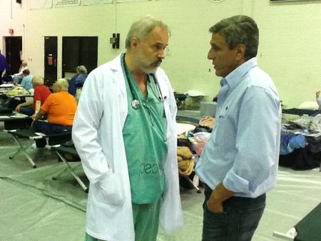 Rep. Barletta speaks with a physician at a shelter set up at Luzerne County Community College 