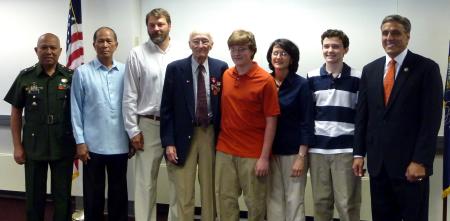 Lou presented medals to World War II veteran George Puhak with his family and Embassy of the Philippines officials in Hazleton.