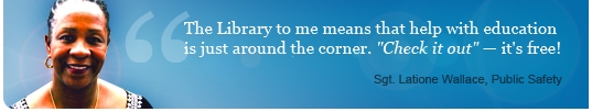 DC Library banner with photo of person and quote