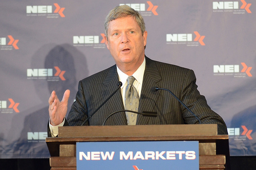 “Agriculture Secretary Tom Vilsack speaks at the National Export Initiative (NEI) “New Markets, New Jobs” tour in Milwaukee, Wis. on Aug. 3, 2011. The focus of the tour is to help small- and medium-sized businesses gain access to the resources they need to export their products internationally.” 