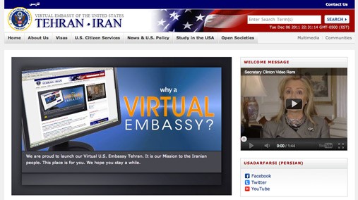 Virtual Embassy Tehran website, as seen on December 6, 2011. [State Department image/ Public Domain]