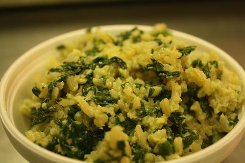 Stir Fried green rice, eggs and ham