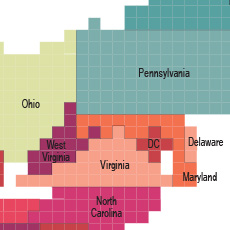 A thumbnail image icon for Cartograms of State Populations in 1890, 1950, and 2010