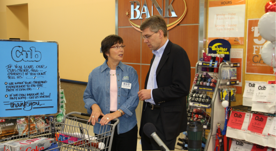 Rep. Paulsen speaks with Mary Jo Schifsky, Executive Director of Store To Door 