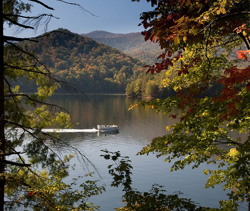 Recreationalist enjoying fall at Cheoah Point in the Cheoah Ranger District, Nantahala National Forest