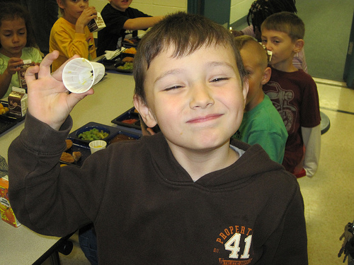 A Monroe County elementary school student displays nothing but smiles after participating in a MOGO taste test. 