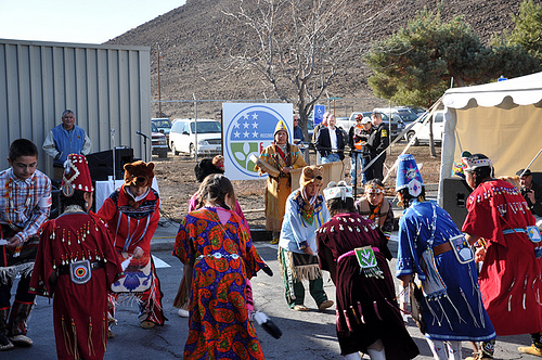 Members of the Confederated Tribe of Warm Springs celebrate the start of a USDA funded project that will provide residents of the Reservation with Phone and Internet service. 